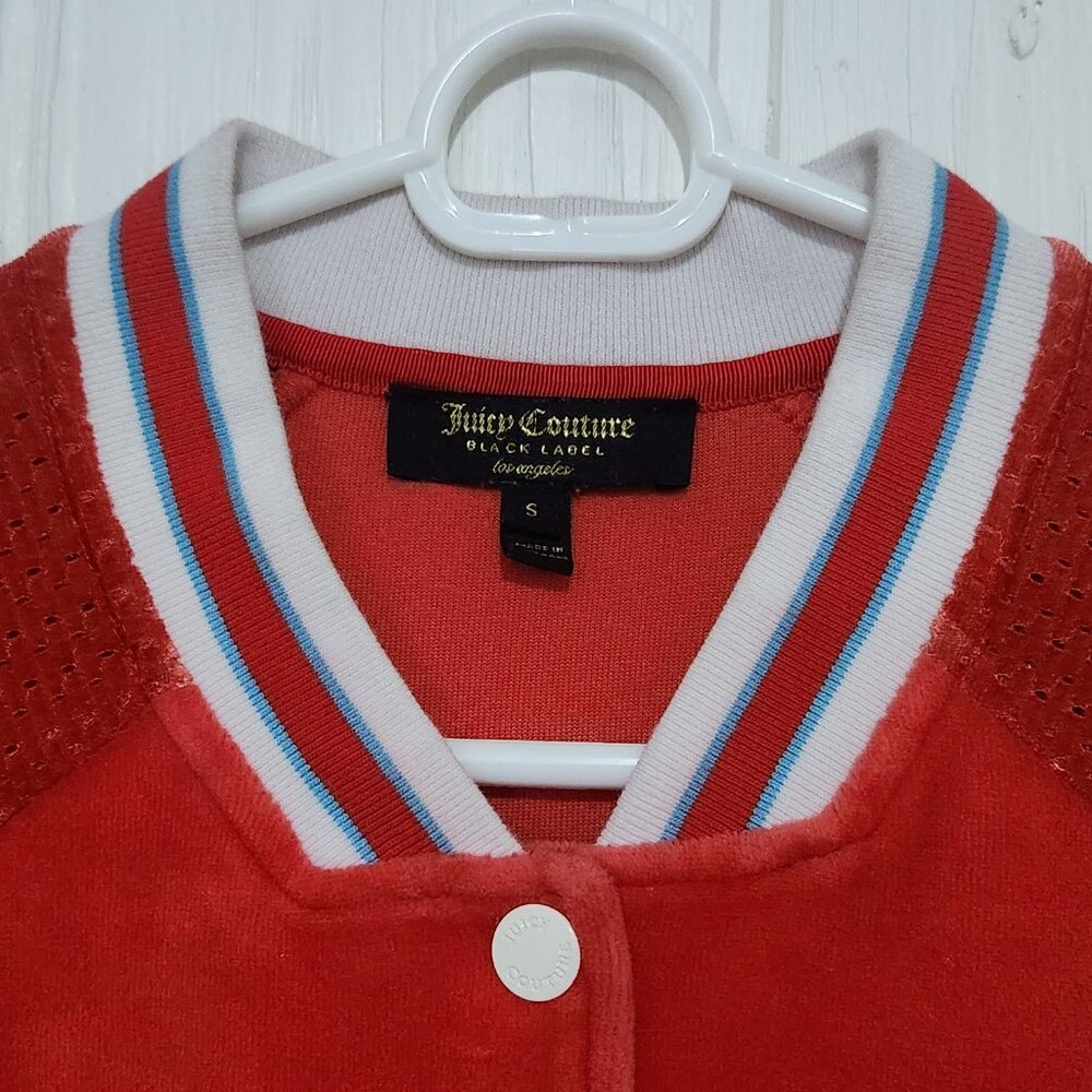 Juicy Couture Black Label Women's S Red Velour Graphic Bomber Varsity Jacket - Picture 8 of 16
